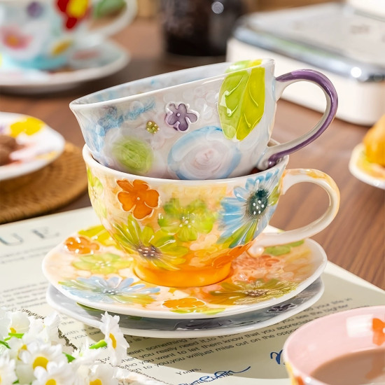 Floral Porcelain Mug & Saucer 240 ml